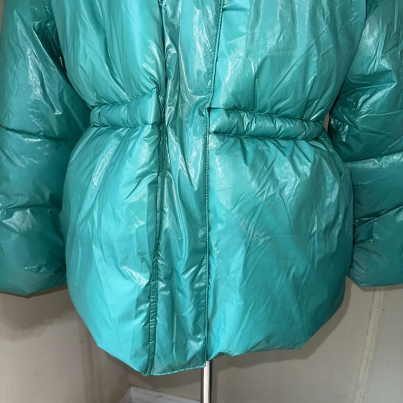 A New Day Women's Green Mid Length Puffer Coat Zip Snap Collared Size Large EUC - Picture 4 of 16
